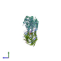 PDB entry 2wj3 coloured by chain, side view.