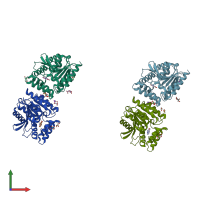 PDB entry 2wj4 coloured by chain, front view.