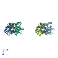 PDB entry 2wj6 coloured by chain, top view.