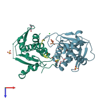 PDB entry 2wj9 coloured by chain, top view.