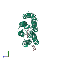 PDB entry 2wjk coloured by chain, side view.