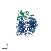 PDB entry 2wjx coloured by chain, side view.