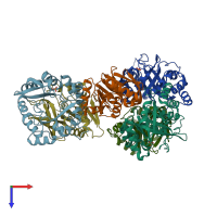 PDB entry 2wjz coloured by chain, top view.