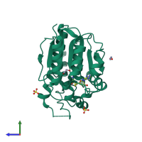 PDB entry 2wk1 coloured by chain, side view.