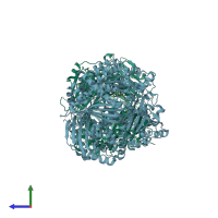 PDB entry 2wk3 coloured by chain, side view.