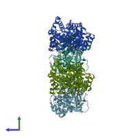 PDB entry 2wk5 coloured by chain, side view.