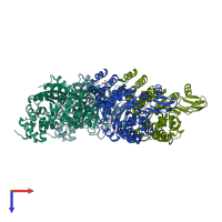 PDB entry 2wk5 coloured by chain, top view.