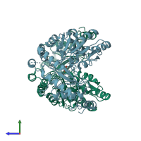 PDB entry 2wk7 coloured by chain, side view.