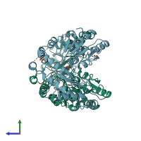 PDB entry 2wk8 coloured by chain, side view.