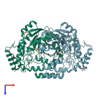PDB entry 2wk8 coloured by chain, top view.