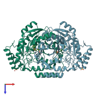 PDB entry 2wka coloured by chain, top view.