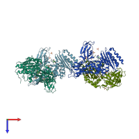 PDB entry 2wke coloured by chain, top view.
