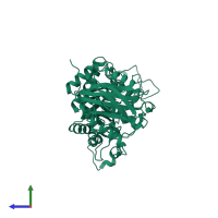 PDB entry 2wkg coloured by chain, side view.