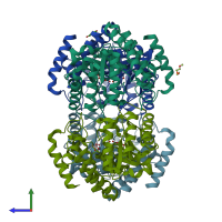 PDB entry 2wkj coloured by chain, side view.