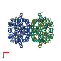 PDB entry 2wkj coloured by chain, top view.