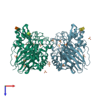 PDB entry 2wkl coloured by chain, top view.