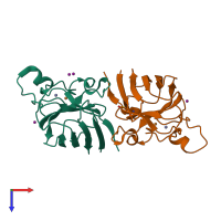 PDB entry 2wko coloured by chain, top view.