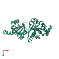 Monomeric assembly 1 of PDB entry 2wkp coloured by chemically distinct molecules, top view.
