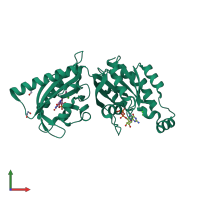 PDB entry 2wkq coloured by chain, front view.