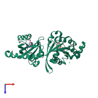 PDB entry 2wkr coloured by chain, top view.