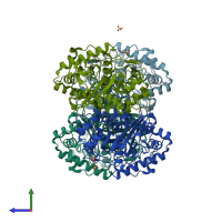 PDB entry 2wku coloured by chain, side view.