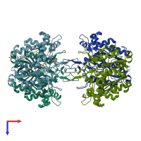 PDB entry 2wku coloured by chain, top view.