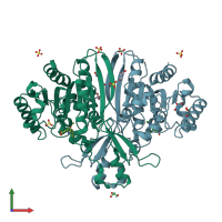 PDB entry 2wkw coloured by chain, front view.