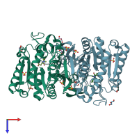 PDB entry 2wkw coloured by chain, top view.