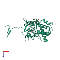 PDB entry 2wkx coloured by chain, top view.
