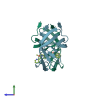 PDB entry 2wl0 coloured by chain, side view.