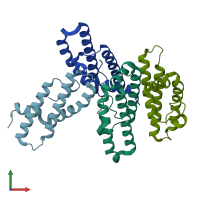 PDB entry 2wl8 coloured by chain, front view.