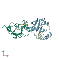 PDB entry 2wlb coloured by chain, front view.