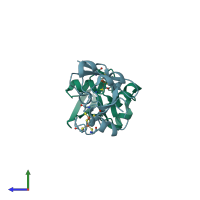 PDB entry 2wlb coloured by chain, side view.