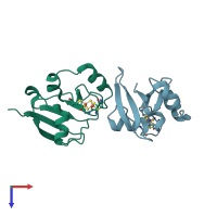 PDB entry 2wlb coloured by chain, top view.