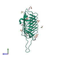 PDB entry 2wlc coloured by chain, side view.