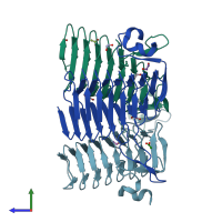 PDB entry 2wld coloured by chain, side view.