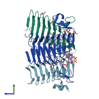PDB entry 2wlf coloured by chain, side view.