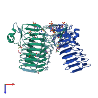 PDB entry 2wlf coloured by chain, top view.