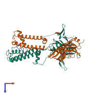 PDB entry 2wli coloured by chain, top view.