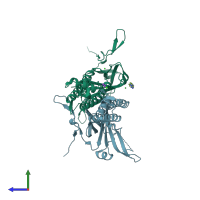 PDB entry 2wlj coloured by chain, side view.