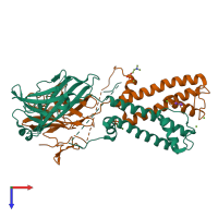 PDB entry 2wll coloured by chain, top view.