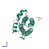 PDB entry 2wlu coloured by chain, side view.