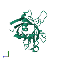 PDB entry 2wlw coloured by chain, side view.