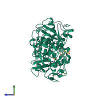 PDB entry 2wlx coloured by chain, side view.