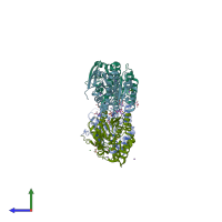 PDB entry 2wm2 coloured by chain, side view.