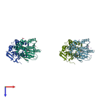 PDB entry 2wm2 coloured by chain, top view.