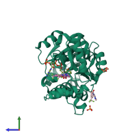 PDB entry 2wm3 coloured by chain, side view.