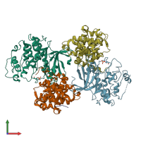 PDB entry 2wma coloured by chain, front view.