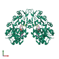 Homo dimeric assembly 1 of PDB entry 2wmd coloured by chemically distinct molecules, front view.