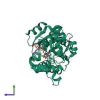 PDB entry 2wmd coloured by chain, side view.